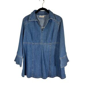 Retro Denim Peplum Top Blue M Western Boho Cowgirl Farm Country Neutral Classic